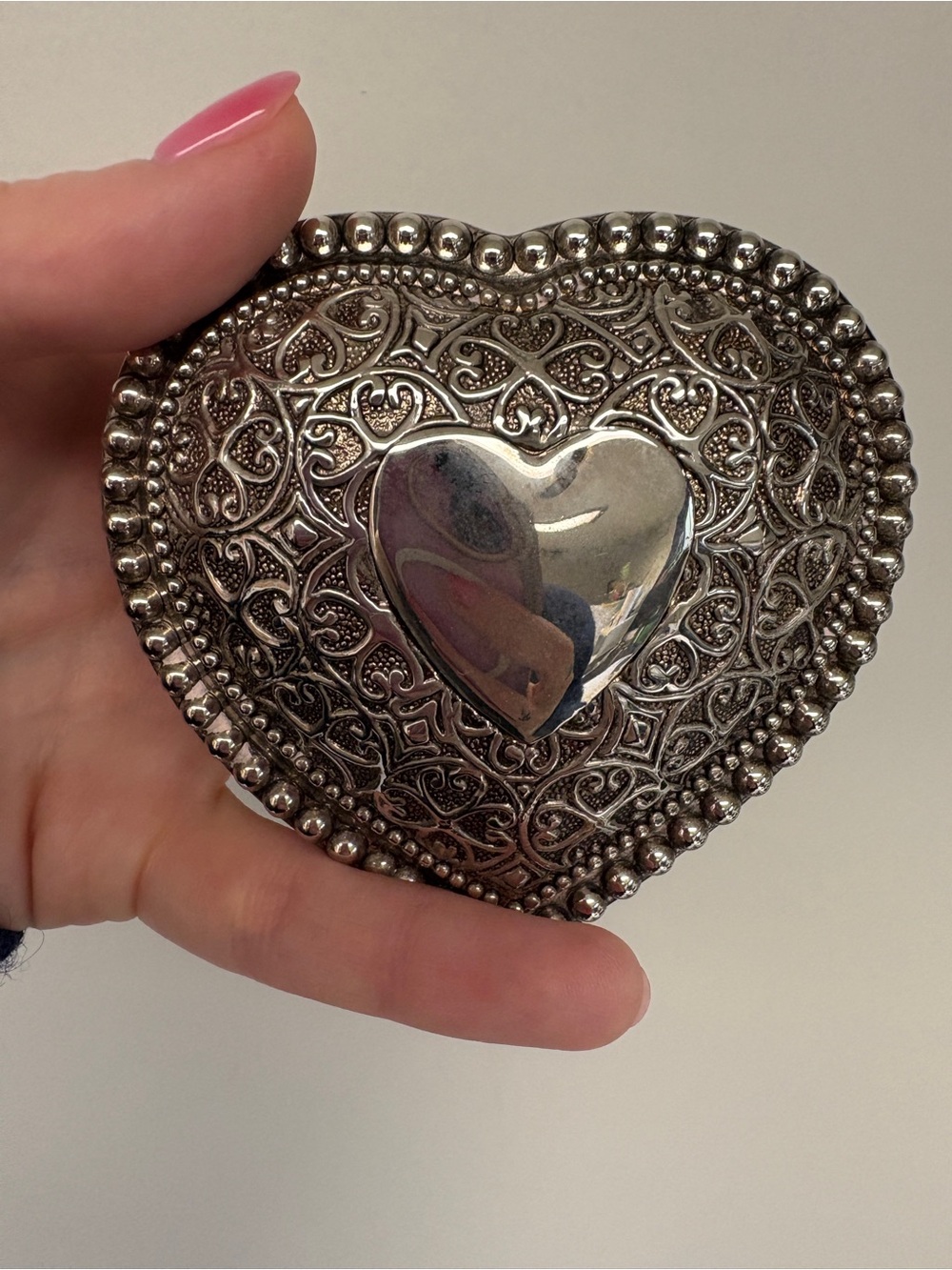 Elegance Vintage Silver Plated Heart Shaped Trinket Box